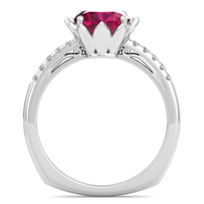 1 1/2 Carat Cushion Cut Ruby and Diamond Ring In 14K White Gold