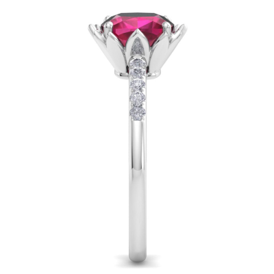 1 1/2 Carat Cushion Cut Ruby and Diamond Ring In 14K White Gold