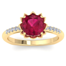 1 1/2 Carat Cushion Cut Ruby and Diamond Ring In 14K Yellow Gold