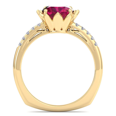 1 1/2 Carat Cushion Cut Ruby and Diamond Ring In 14K Yellow Gold