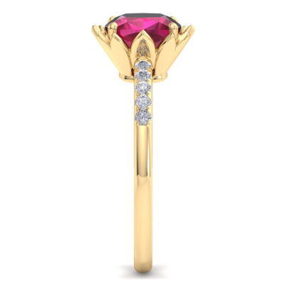 1 1/2 Carat Cushion Cut Ruby and Diamond Ring In 14K Yellow Gold
