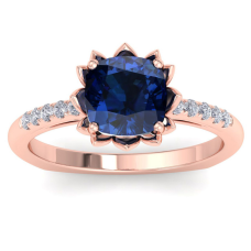 1 1/2 Carat Cushion Cut Sapphire and Diamond Ring In 14K Rose Gold