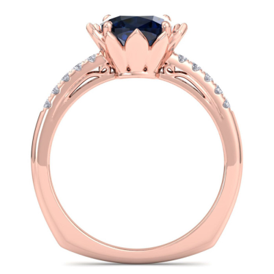 1 1/2 Carat Cushion Cut Sapphire and Diamond Ring In 14K Rose Gold