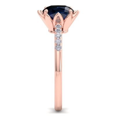 1 1/2 Carat Cushion Cut Sapphire and Diamond Ring In 14K Rose Gold