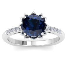 1 1/2 Carat Cushion Cut Sapphire and Diamond Ring In 14K White Gold