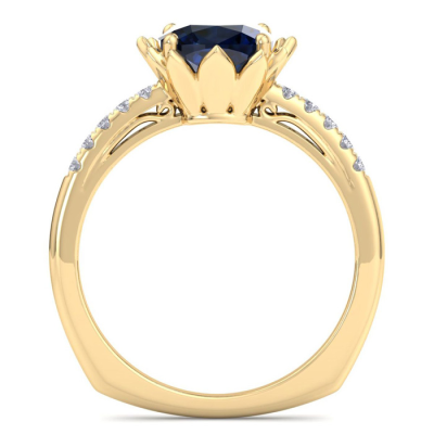 1 1/2 Carat Cushion Cut Sapphire and Diamond Ring In 14K Yellow Gold