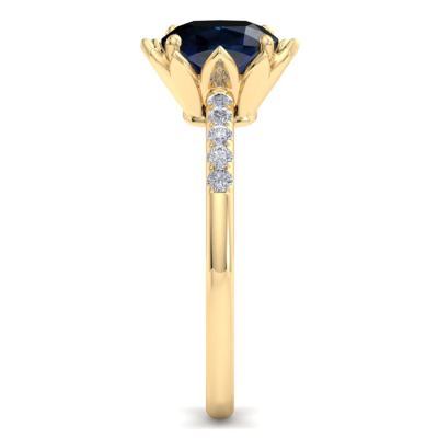 1 1/2 Carat Cushion Cut Sapphire and Diamond Ring In 14K Yellow Gold