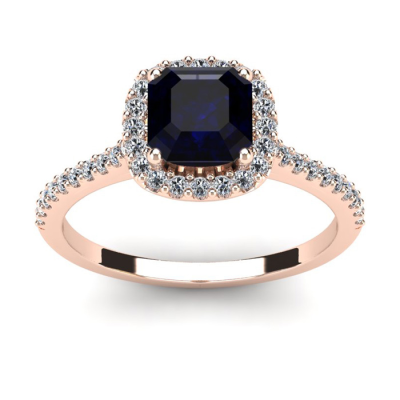 1 1/2 Carat Cushion Cut Sapphire and Halo Diamond Ring In 14K Rose Gold