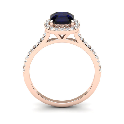 1 1/2 Carat Cushion Cut Sapphire and Halo Diamond Ring In 14K Rose Gold