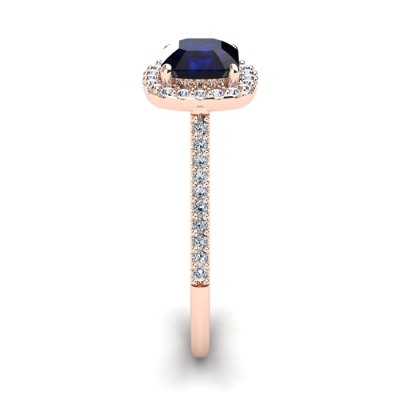 1 1/2 Carat Cushion Cut Sapphire and Halo Diamond Ring In 14K Rose Gold