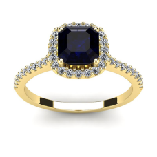 1 1/2 Carat Cushion Cut Sapphire and Halo Diamond Ring In 14K Yellow Gold
