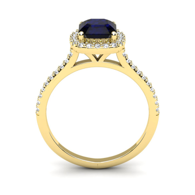 1 1/2 Carat Cushion Cut Sapphire and Halo Diamond Ring In 14K Yellow Gold