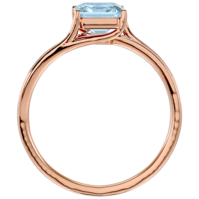 1 1/2 Carat Emerald Shape Aquamarine and Diamond Ring In 14 Karat Rose Gold