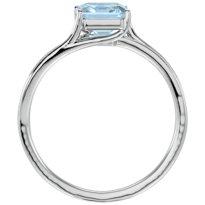 1 1/2 Carat Emerald Shape Aquamarine and Diamond Ring In 14 Karat White Gold