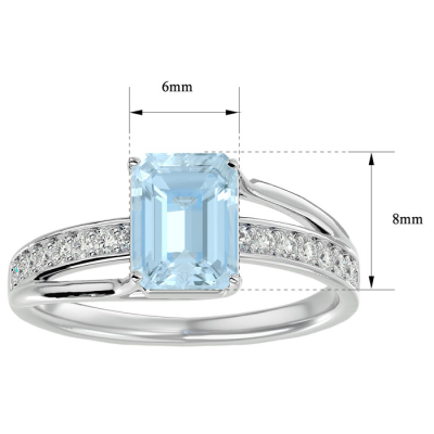 1 1/2 Carat Emerald Shape Aquamarine and Diamond Ring In 14 Karat White Gold