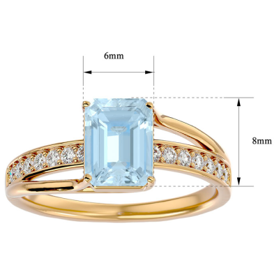 1 1/2 Carat Emerald Shape Aquamarine and Diamond Ring In 14 Karat Yellow Gold