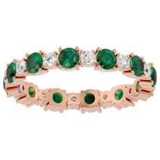 1 1/2 Carat Emerald and Diamond Eternity Ring In 14 Karat Rose Gold, Ring Size 4