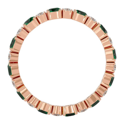 1 1/2 Carat Emerald and Diamond Eternity Ring In 14 Karat Rose Gold, Ring Size 6.5