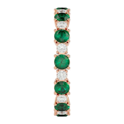 1 1/2 Carat Emerald and Diamond Eternity Ring In 14 Karat Rose Gold, Ring Size 6.5