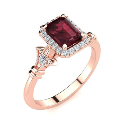 1 1/2 Carat Garnet and Halo Diamond Vintage Ring In 14 Karat Rose Gold