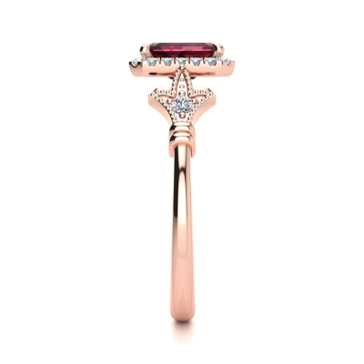 1 1/2 Carat Garnet and Halo Diamond Vintage Ring In 14 Karat Rose Gold