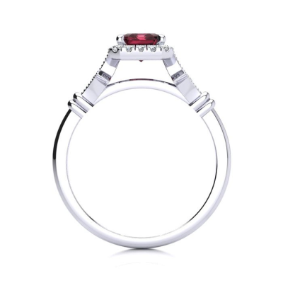 1 1/2 Carat Garnet and Halo Diamond Vintage Ring In 14 Karat White Gold