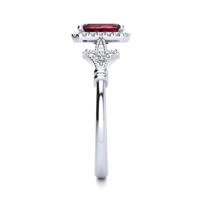 1 1/2 Carat Garnet and Halo Diamond Vintage Ring In 14 Karat White Gold