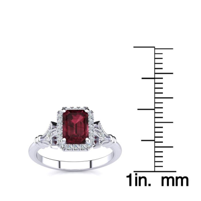 1 1/2 Carat Garnet and Halo Diamond Vintage Ring In 14 Karat White Gold