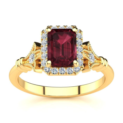 1 1/2 Carat Garnet and Halo Diamond Vintage Ring In 14 Karat Yellow Gold