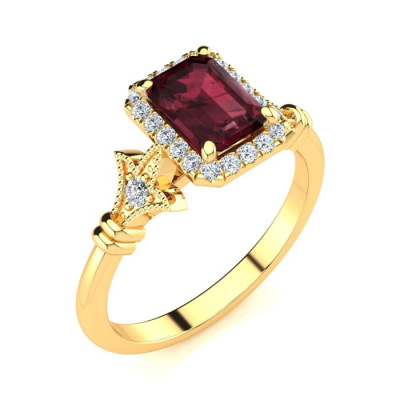 1 1/2 Carat Garnet and Halo Diamond Vintage Ring In 14 Karat Yellow Gold