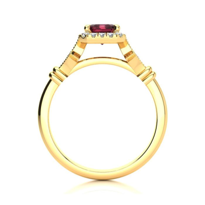 1 1/2 Carat Garnet and Halo Diamond Vintage Ring In 14 Karat Yellow Gold