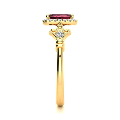 1 1/2 Carat Garnet and Halo Diamond Vintage Ring In 14 Karat Yellow Gold