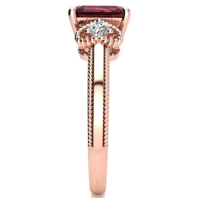 1 1/2 Carat Garnet and Two Diamond Heart Ring In 10 Karat Rose Gold