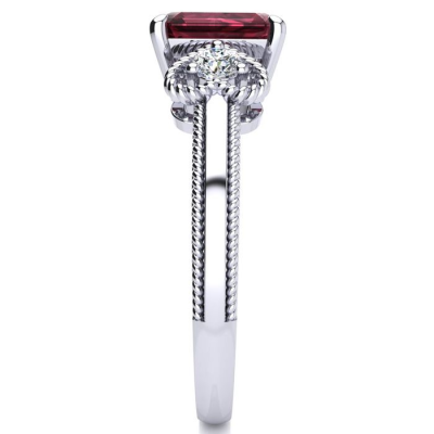 1 1/2 Carat Garnet and Two Diamond Heart Ring In 10 Karat White Gold