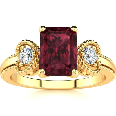 1 1/2 Carat Garnet and Two Diamond Heart Ring In 10 Karat Yellow Gold
