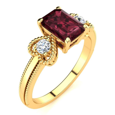 1 1/2 Carat Garnet and Two Diamond Heart Ring In 10 Karat Yellow Gold