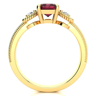 1 1/2 Carat Garnet and Two Diamond Heart Ring In 10 Karat Yellow Gold