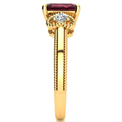 1 1/2 Carat Garnet and Two Diamond Heart Ring In 10 Karat Yellow Gold