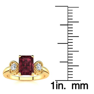 1 1/2 Carat Garnet and Two Diamond Heart Ring In 10 Karat Yellow Gold