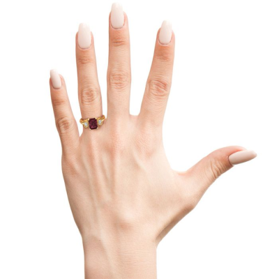 1 1/2 Carat Garnet and Two Diamond Heart Ring In 10 Karat Yellow Gold