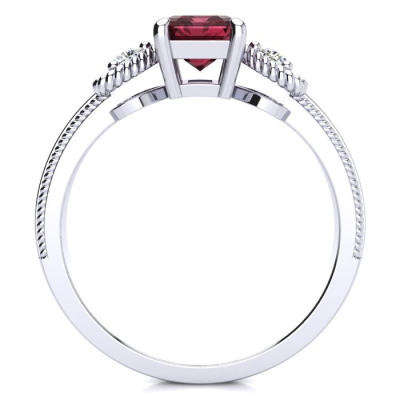 1 1/2 Carat Garnet and Two Diamond Heart Ring In 1.4 Karat White Gold™