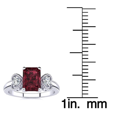 1 1/2 Carat Garnet and Two Diamond Heart Ring In 1.4 Karat White Gold™