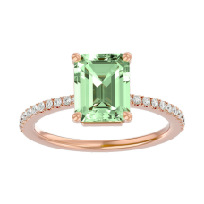 1 1/2 Carat Green Amethyst and Diamond Ring In 14 Karat Rose Gold
