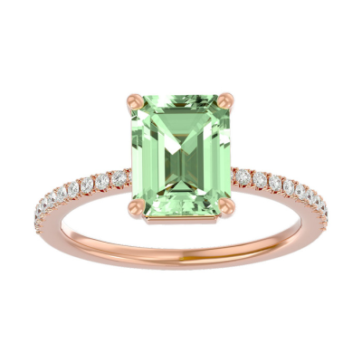 1 1/2 Carat Green Amethyst and Diamond Ring In 14 Karat Rose Gold