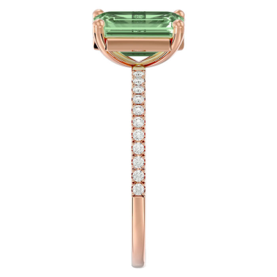 1 1/2 Carat Green Amethyst and Diamond Ring In 14 Karat Rose Gold