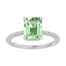 1 1/2 Carat Green Amethyst and Diamond Ring In 14 Karat White Gold