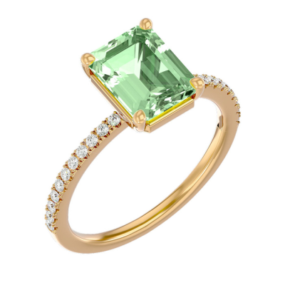 1 1/2 Carat Green Amethyst and Diamond Ring In 14 Karat Yellow Gold