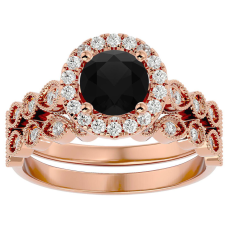 1 1/2 Carat Halo Black Diamond Bridal Set In 14 Karat Rose Gold