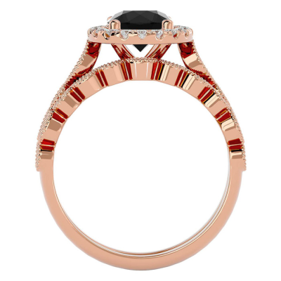 1 1/2 Carat Halo Black Diamond Bridal Set In 14 Karat Rose Gold