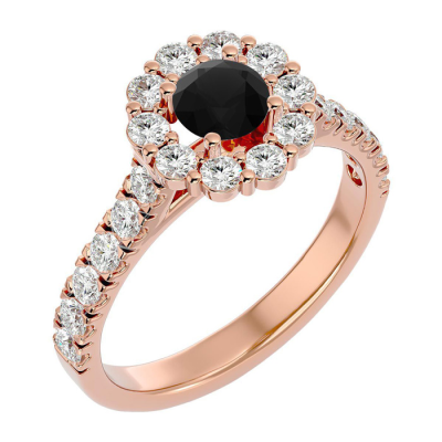 1 1/2 Carat Halo Black Moissanite Engagement Ring In 14 Karat Rose Gold